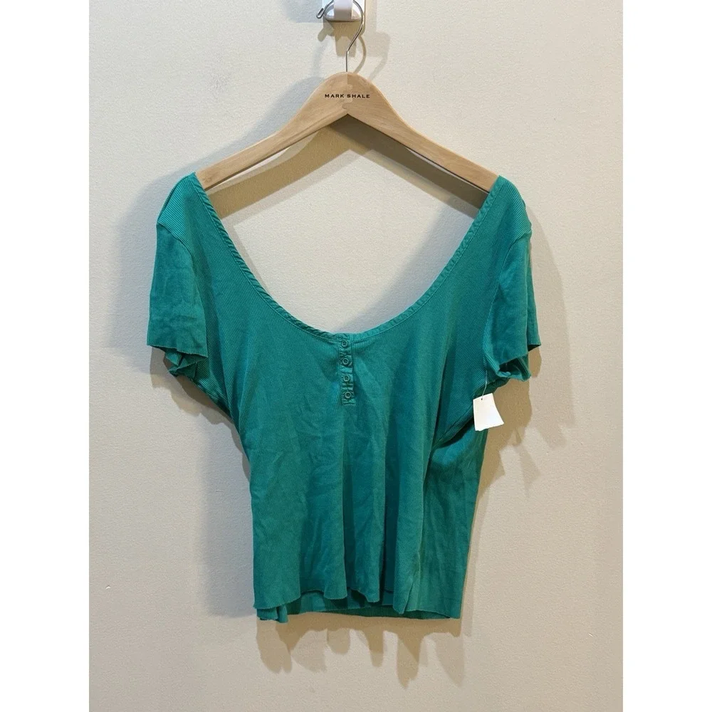 Nation Ltd. Quinn Back Wrap Rib Top‎ Green Size XL